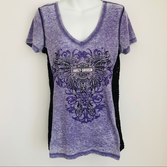 Women’s Harley Davidson T-Shirt Burnout Lace Large